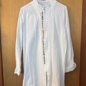 Misslook White Long Sleeve Tunic with Colorful Trim Sz XL